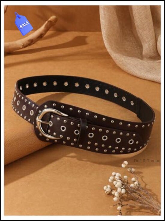 Punk PU Leather Studded Belt - Vintage Rave Cowgirl Waist Belt main image 5